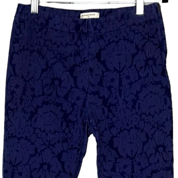 Anthropologie Mid-Rise Velvet Pants Stretch Ankle Crop Skinny Trousers Blue Sz 8 - Picture 3 of 10